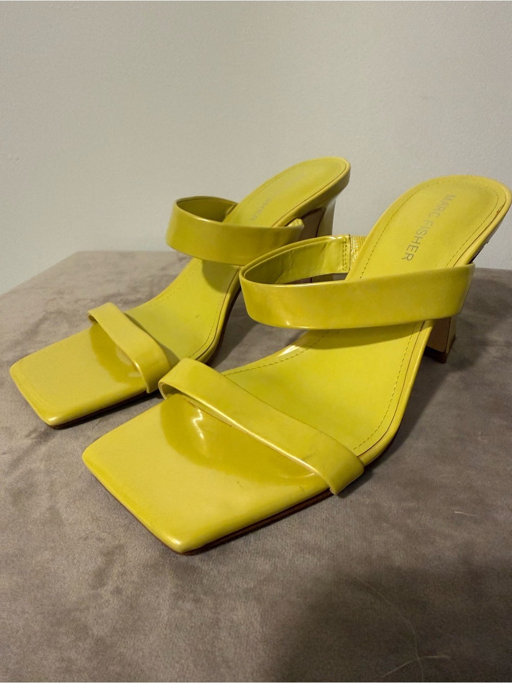 Marc Fisher Yellow Double-Strap Square-Toe Mules